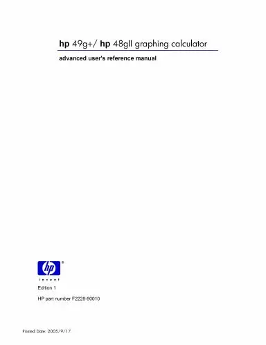 Hp 49G+/ Hp 48Gii Graphing Calculator | Advanced Userõs Reference Manual 1
