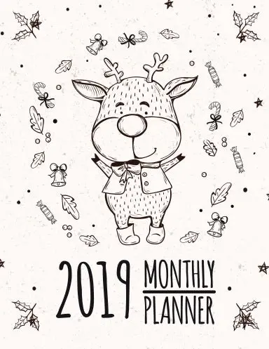 2019 Monthly Planner : Sketch Deer Design 2019-2020 Years Planner And 12 Months Calendar Planner With Journal Page 1