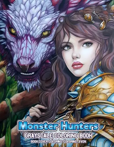 Monster Hunters Grayscale Coloring Book (Spiral Bound) 1