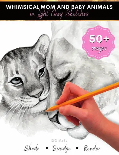 Whimsical Mom And Baby Animals In Light Grey Sketches 1