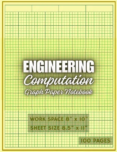 Yellow  Color Paper Engineering Computation Graph Paper Pad Notebook Quad Ruled Green Lined Grid 5X5 Inches Squares, Letter Size 8.5X11 In 1