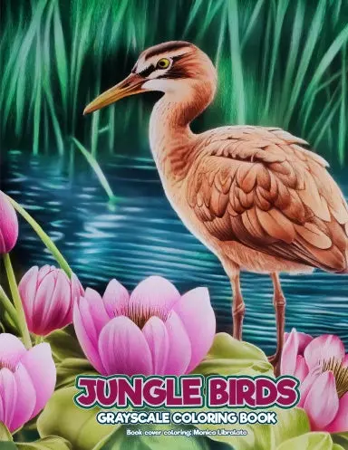 Jungle Birds Grayscale Coloring Book (Spiral Bound) 1
