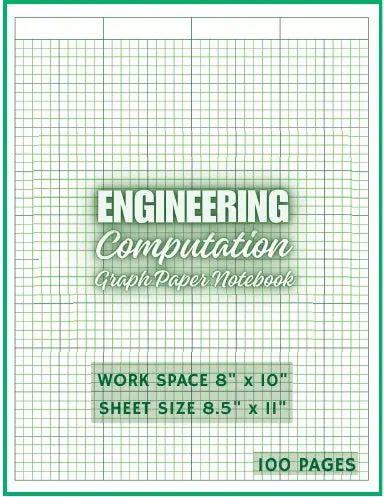 White Color Paper Engineering Computation Graph Paper Pad Notebook Quad Ruled Green Lined Grid 5X5 Inches Squares, Letter Size 8.5X11 In 1