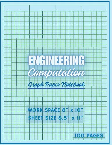 Blue Color Paper Engineering Computation Graph Paper Pad Notebook Quad Ruled Green Lined Grid 5X5 Inches Squares, Letter Size 8.5X11 In 1