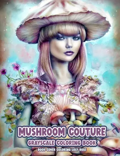 Mushroom Couture Grayscale Coloring Book (Spiral Bound / Perforated Binding) 1