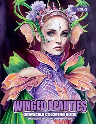Winged Beauties Vol 2 Grayscale Coloring Book (Spiral Bound / Perforated Binding) 1