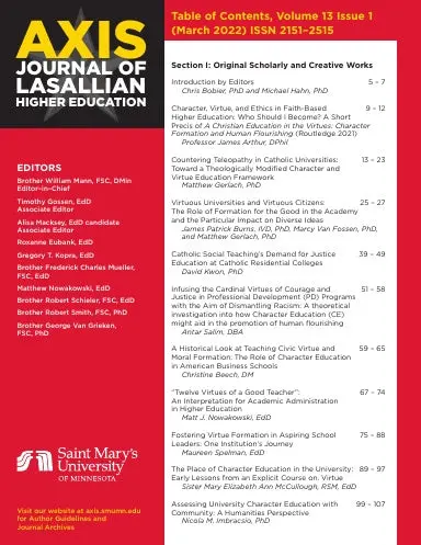 Axis: Journal Of Lasallian Higher Education 13.1 1