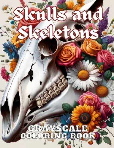 Skulls And Skeletons Grayscale Coloring Book (Spiral) 1