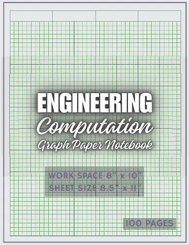 Gray Color Paper Engineering Computation Graph Paper Pad Notebook Quad Ruled Green Lined Grid 5X5 Inches Squares, Letter Size 8.5X11 In 1