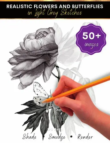 Realistic Flowers And Butterflies In Light Grey Sketches 1