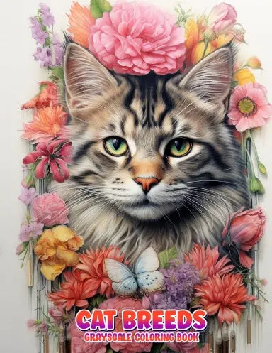 Cat Breeds Grayscale Coloring Book (Spiral) 1