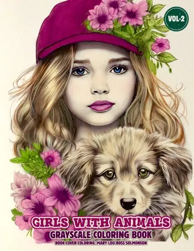 Girls With Animals Vol 2 Grayscale Coloring Book (Paperback) 1