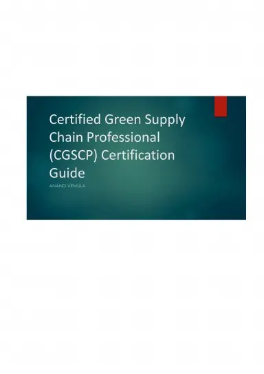 Certified Green Supply Chain Professional (Cgscp) Certification Guide 1