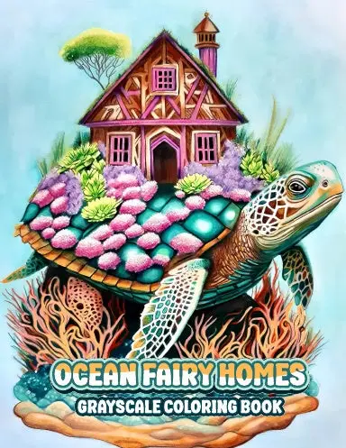 Ocean Fairy Homes Grayscale Coloring Book 1
