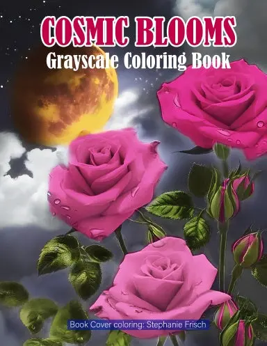 Cosmic Blooms Grayscale Coloring Book (Spiral) 1