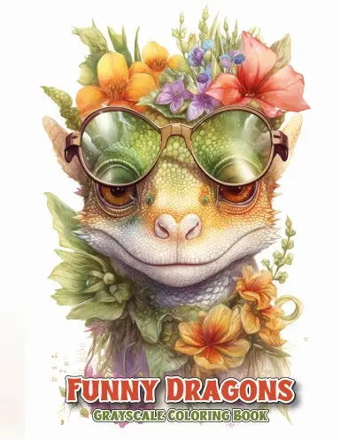 Funny Dragons Grayscale Coloring Book (Spiral) 1