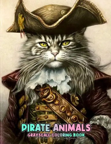 Pirate Animals Grayscale Coloring Book (Paperback) 1