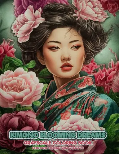 Kimono Blooming Dreams Grayscale Coloring Book (Paperback) 1