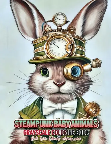 Steampunk Baby Animals Grayscale Coloring Book (Paperback) 1